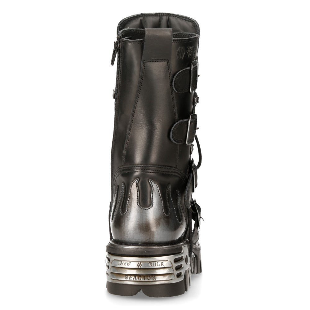 Botas New Rock Góticas con Llamas Plateadas y Hebillas - Crazyinlove