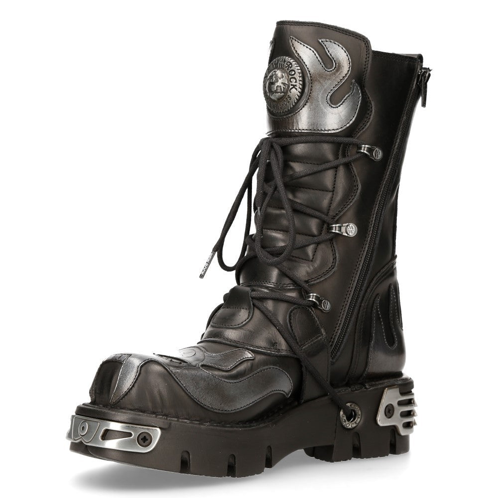 Botas New Rock Góticas con Llamas Plateadas y Hebillas - Crazyinlove