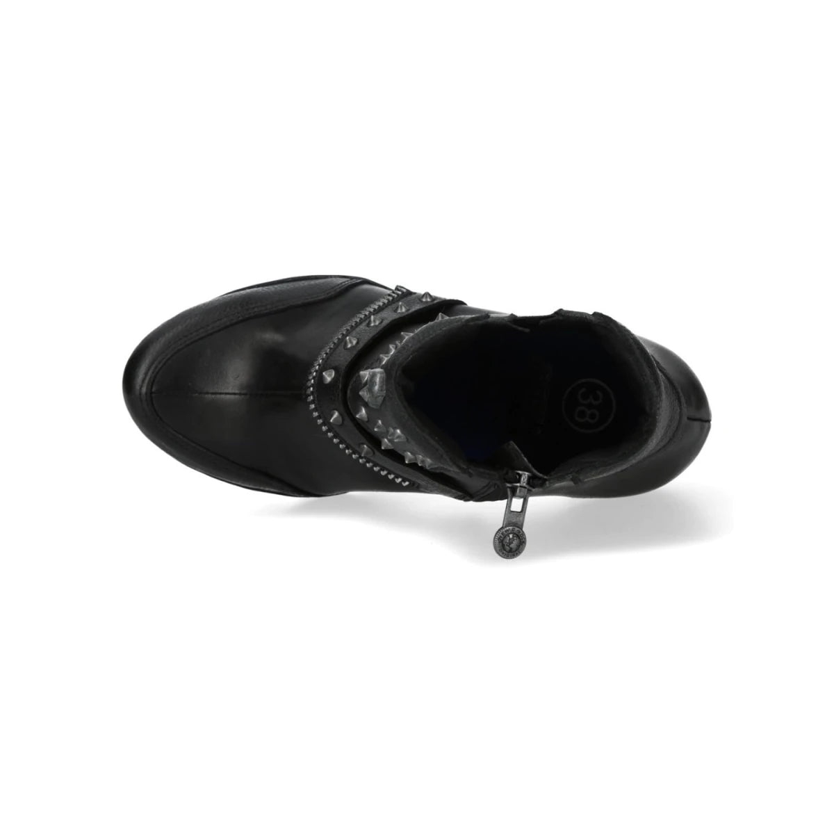 Botines Góticos de Piel Negra con Tachuelas y Tacón Plateado de 11 cm - Crazyinlove