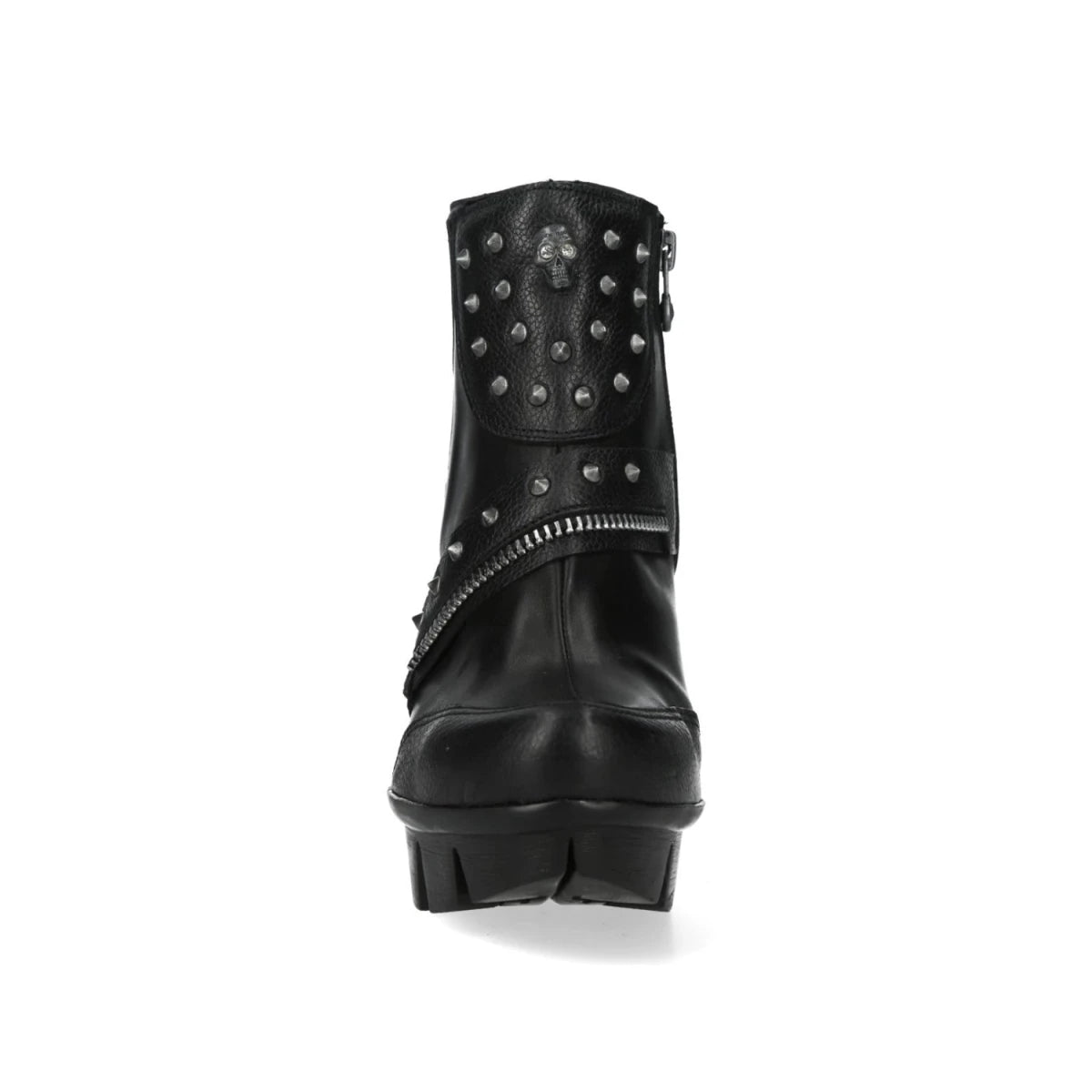 Botines Góticos de Piel Negra con Tachuelas y Tacón Plateado de 11 cm - Crazyinlove
