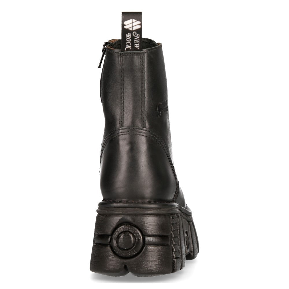 Vista trasera del botín New Rock M-NEWMILI083-S39 con tirador y talón de la plataforma