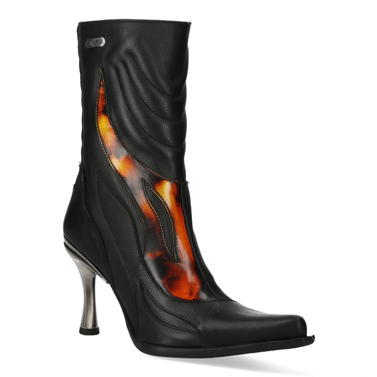 Botines New Rock Góticos con Llamas Rojas y Tacón Metálico - Crazyinlove