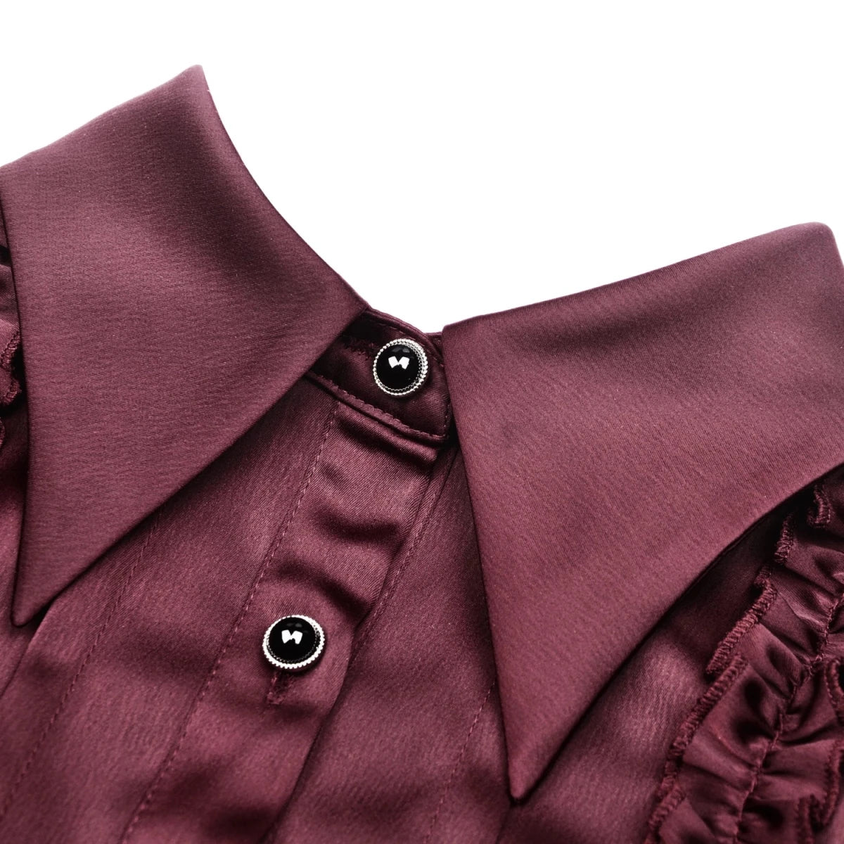 Camisa Burdeos de Satén con Volantes y Lazadas - Crazyinlove