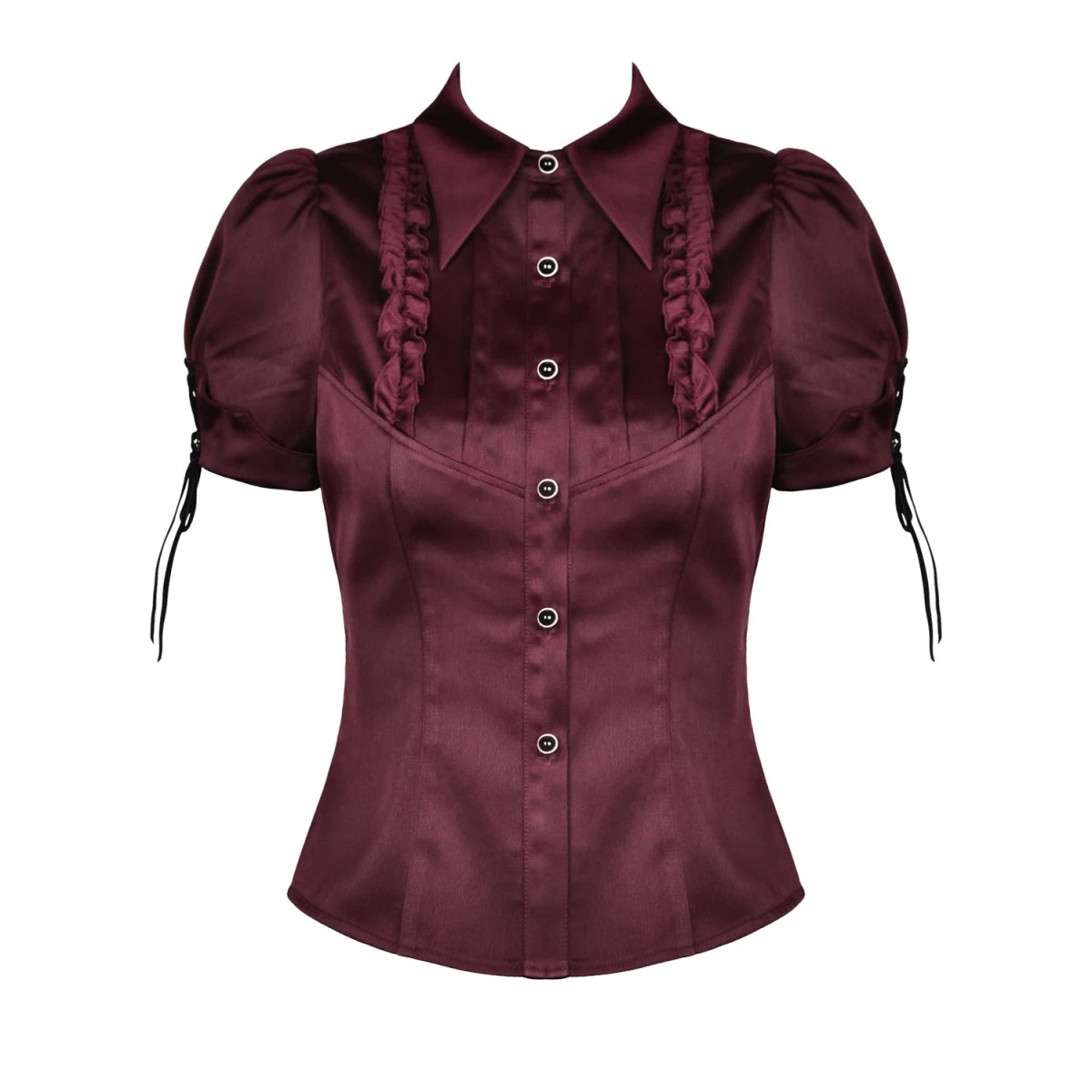 Camisa Burdeos de Satén con Volantes y Lazadas - Crazyinlove
