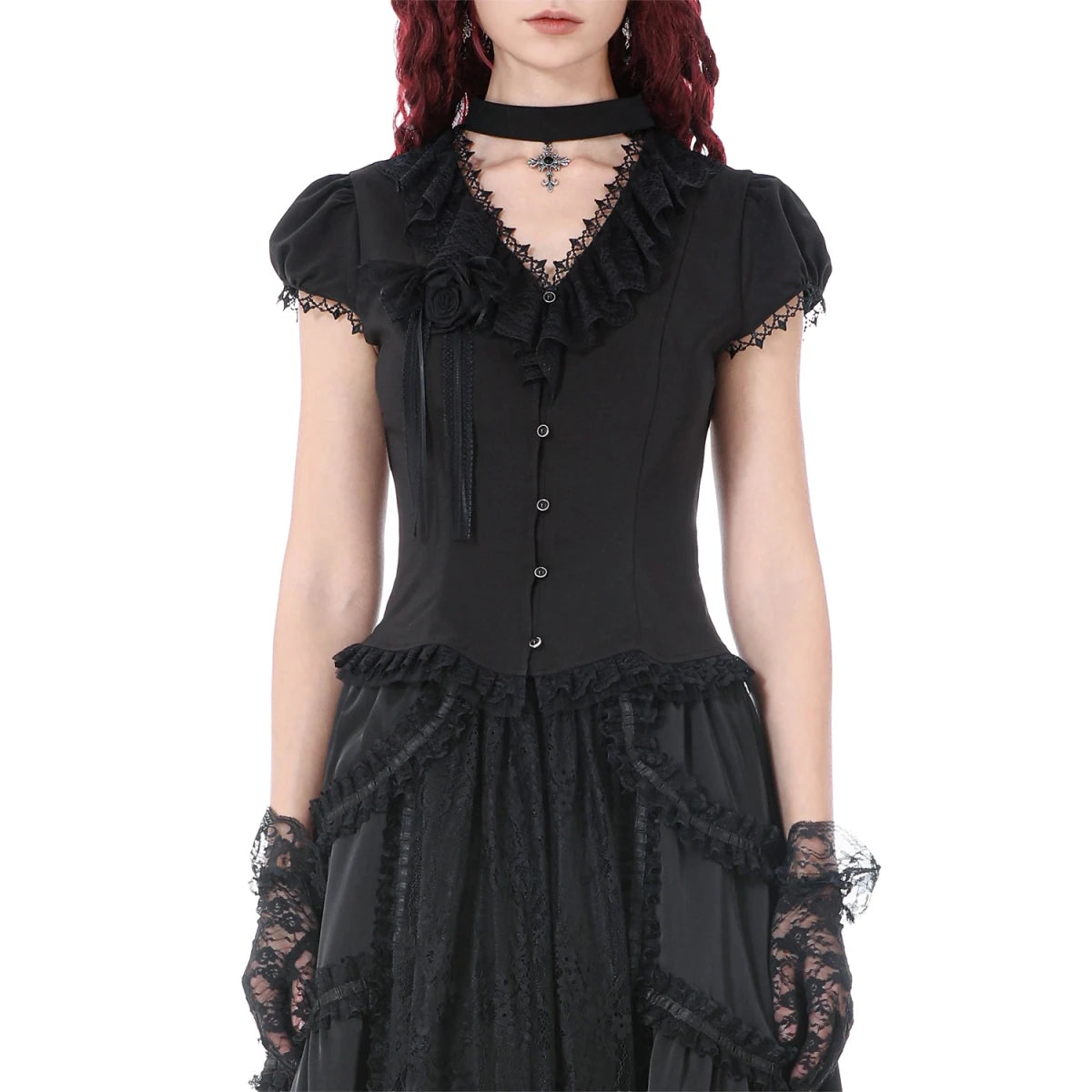 Camisa con Lazada Trasera y Detalle de Rosa - Crazyinlove