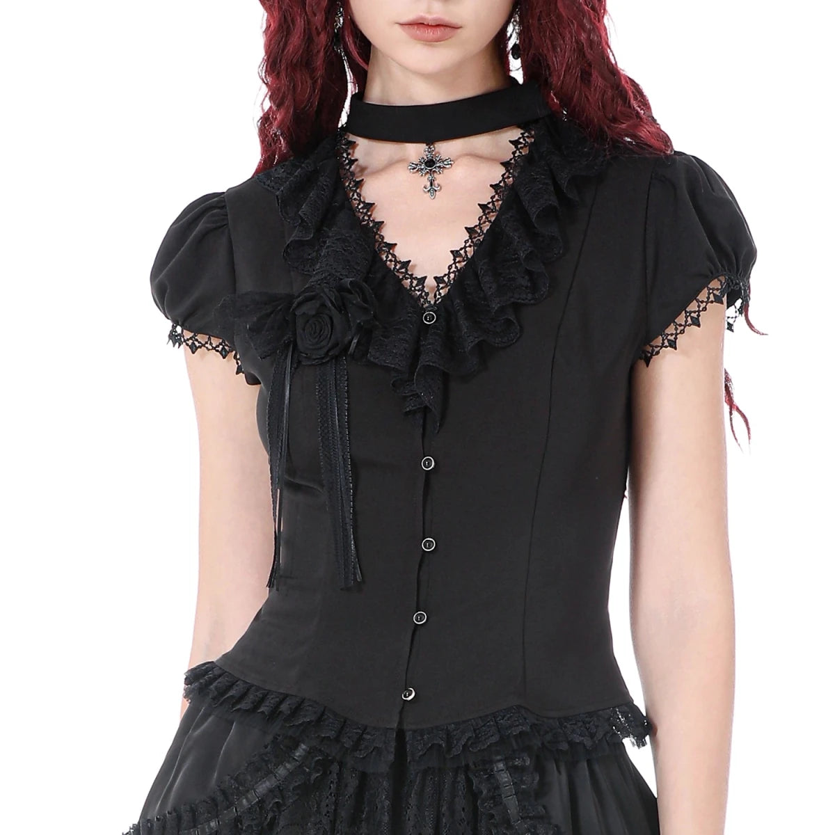 Camisa con Lazada Trasera y Detalle de Rosa - Crazyinlove