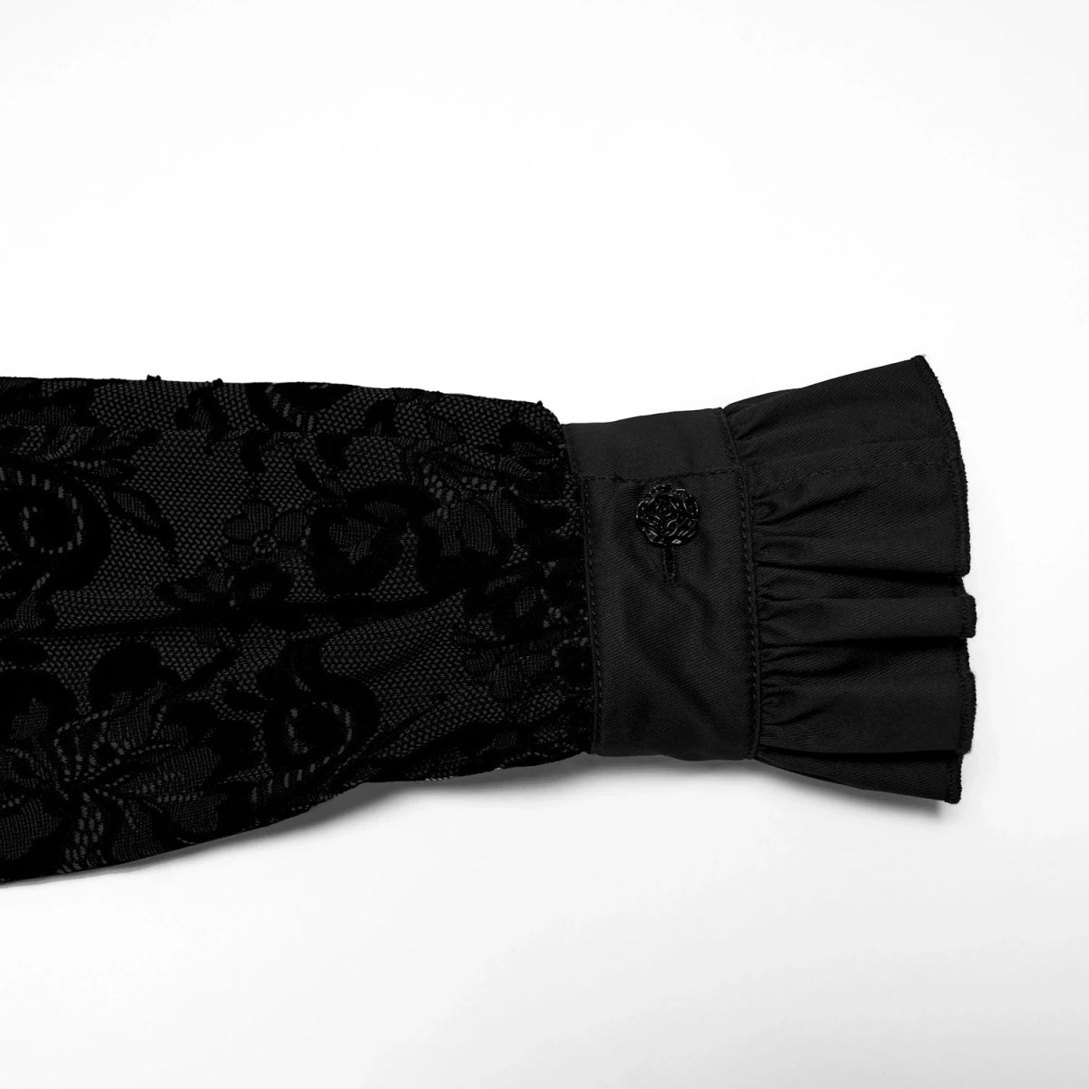 Camisa de Encaje Negro con Cuello Clásico y Puños de Volante - Crazyinlove