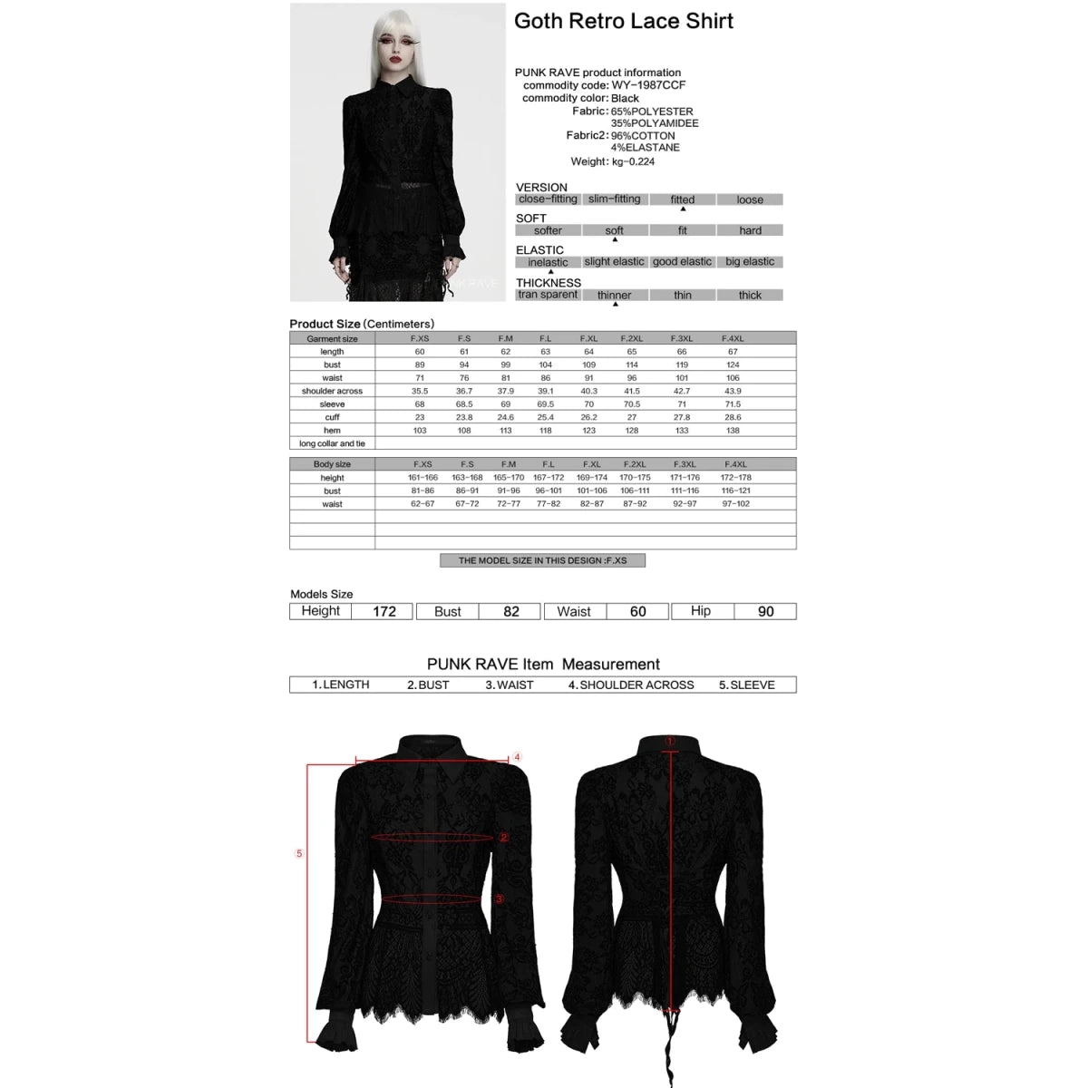 Camisa de Encaje Negro con Cuello Clásico y Puños de Volante - Crazyinlove