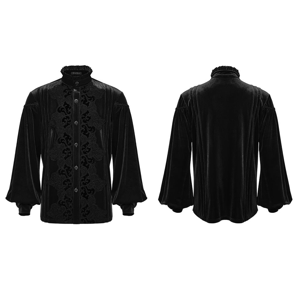 Camisa de terciopelo con bordado barroco sin modelo, delantero y espalda
