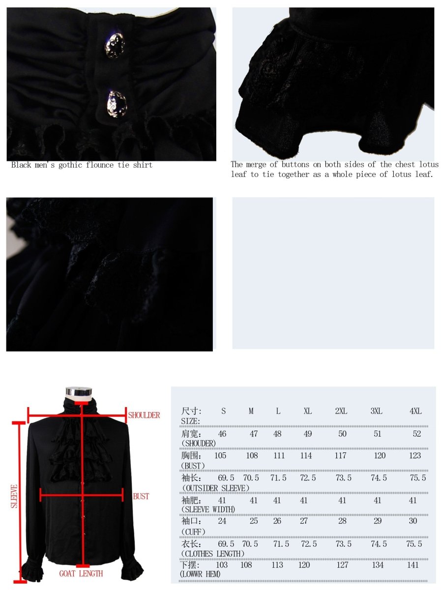 Camisa Negra con Chorreras para Hombre - Crazyinlove