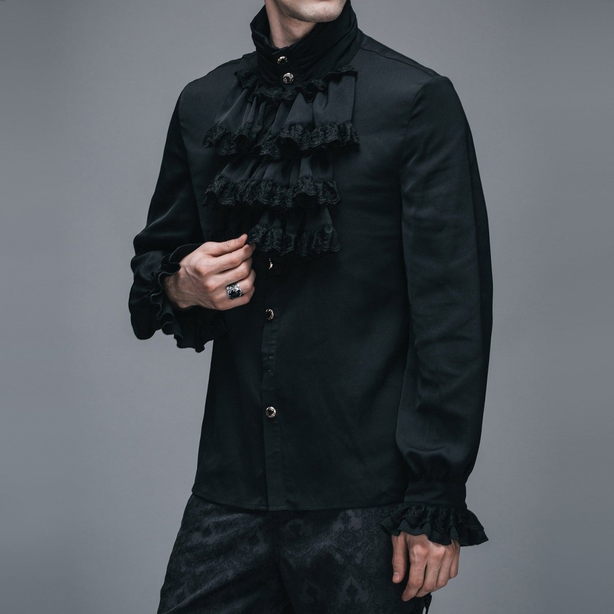 Camisa Negra con Chorreras para Hombre - Crazyinlove