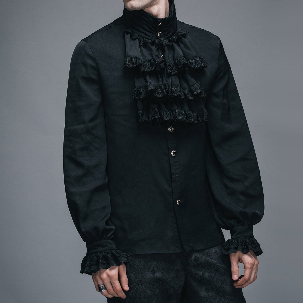 Camisa Negra con Chorreras para Hombre - Crazyinlove