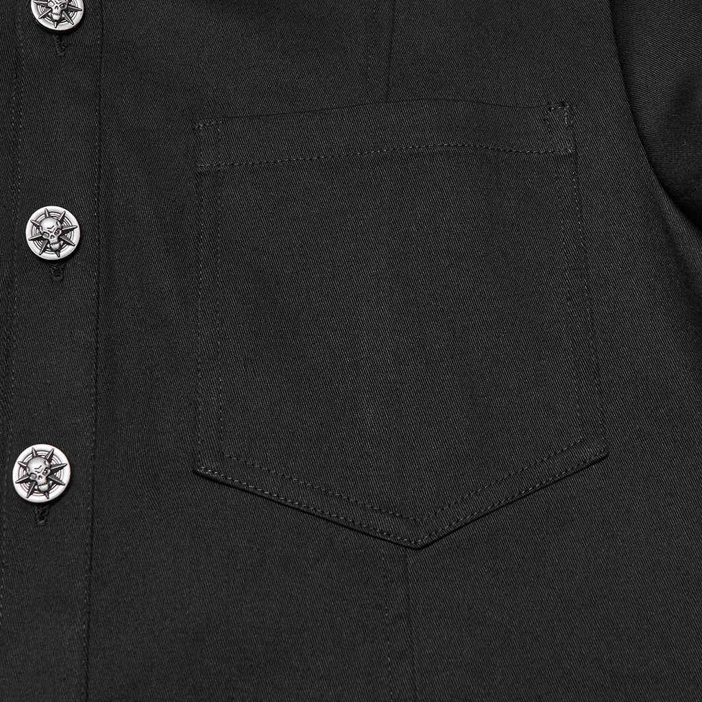 Bolsillo de parche en pico y tapeta con botones de la camisa punk