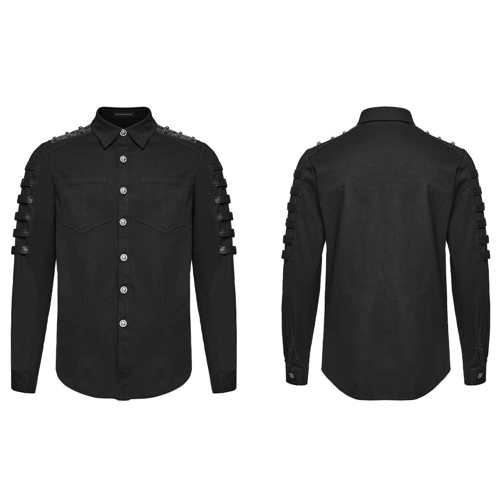 Camisa cargo punk negra sin modelo, delantero y espalda