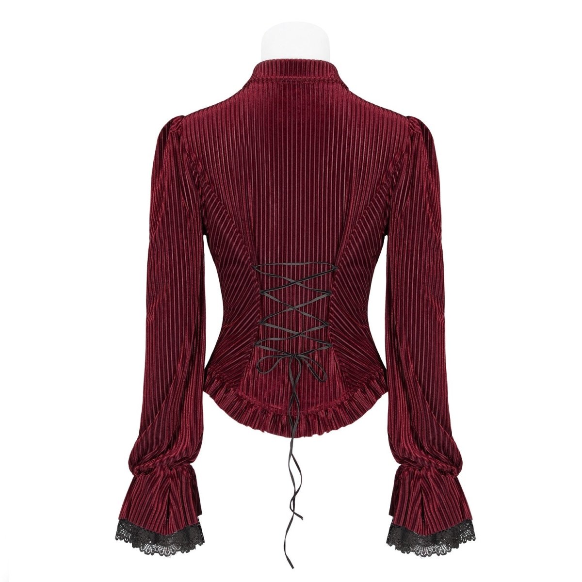 Dos de la chemise gothique rouge avec laçage en cordon à la taille