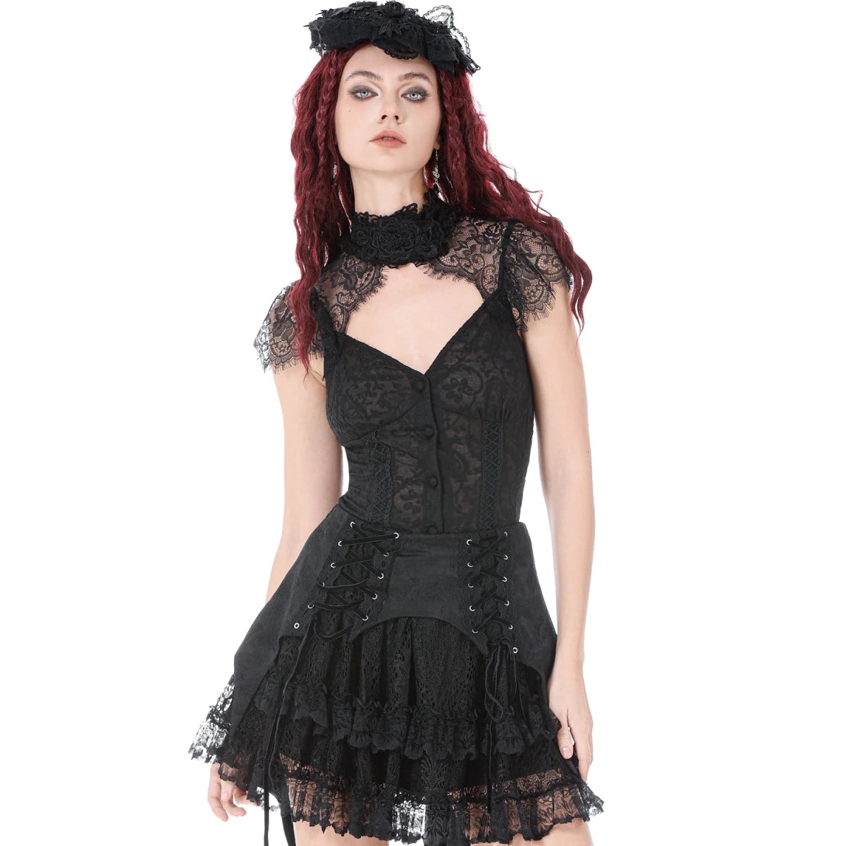 Camiseta de Encaje con Gargantilla y Botonadura - Crazyinlove