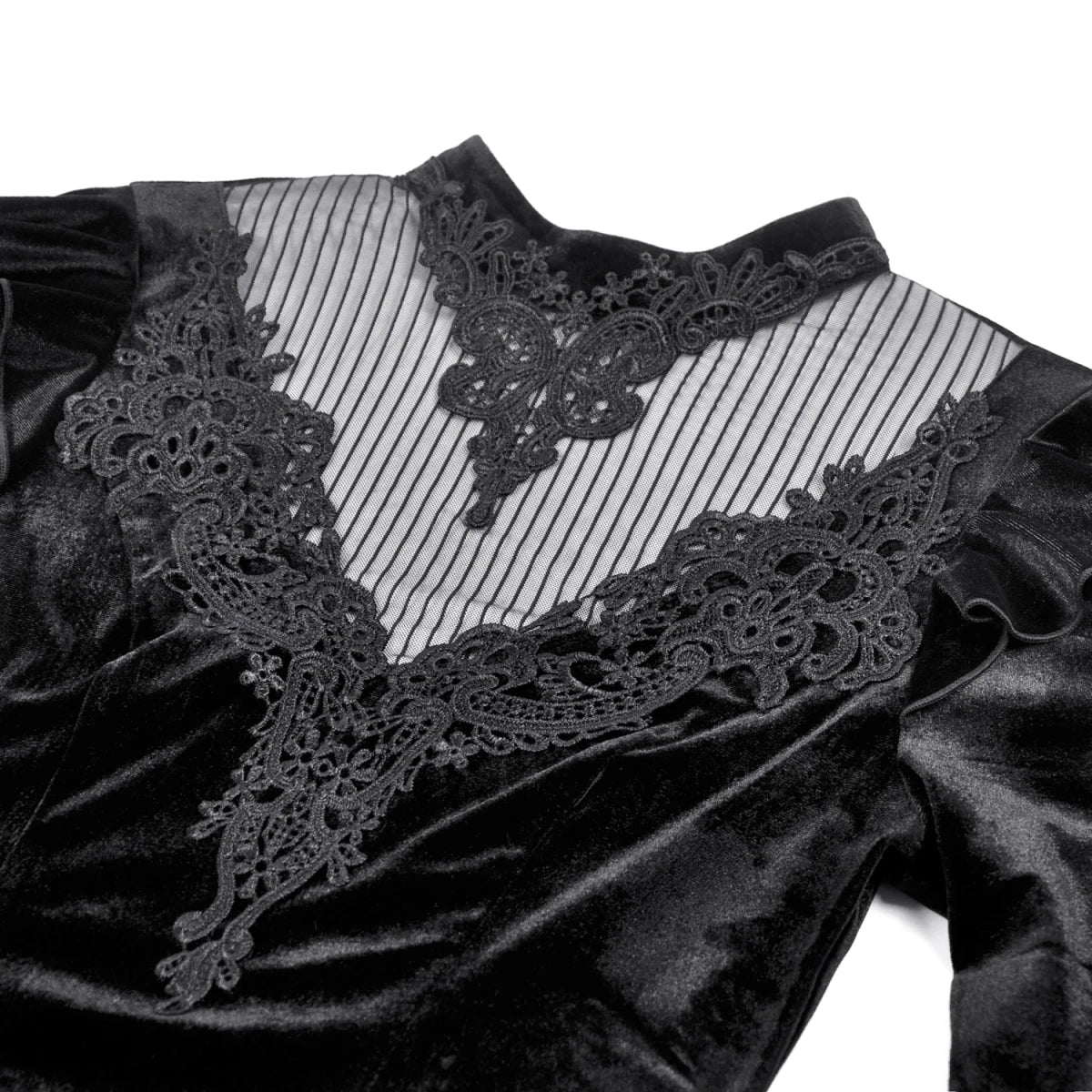 Camiseta de Terciopelo con Encaje y Mangas Bell - Crazyinlove