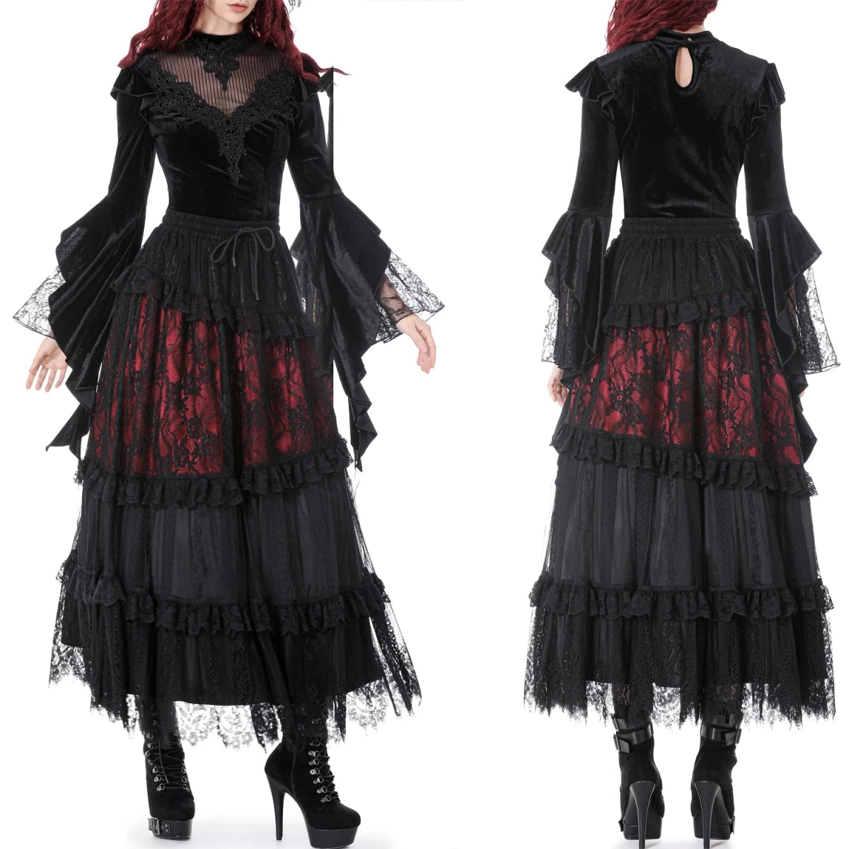 Camiseta de Terciopelo con Encaje y Mangas Bell - Crazyinlove