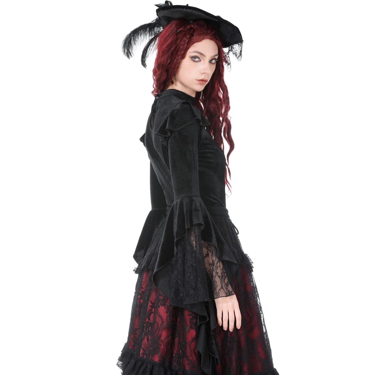 Camiseta de Terciopelo con Encaje y Mangas Bell - Crazyinlove