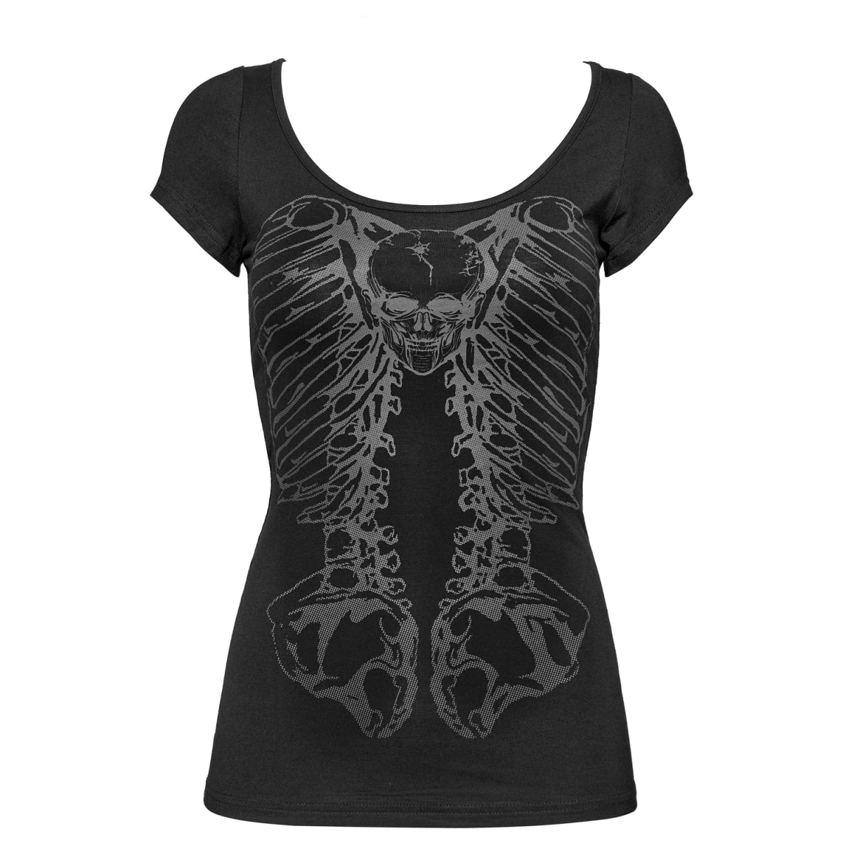 Camiseta Gótica de Esqueleto con Espalda de Anillas - Crazyinlove