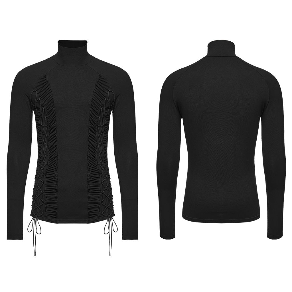Camiseta de cuello alto con cordones en plano, delantero y espalda