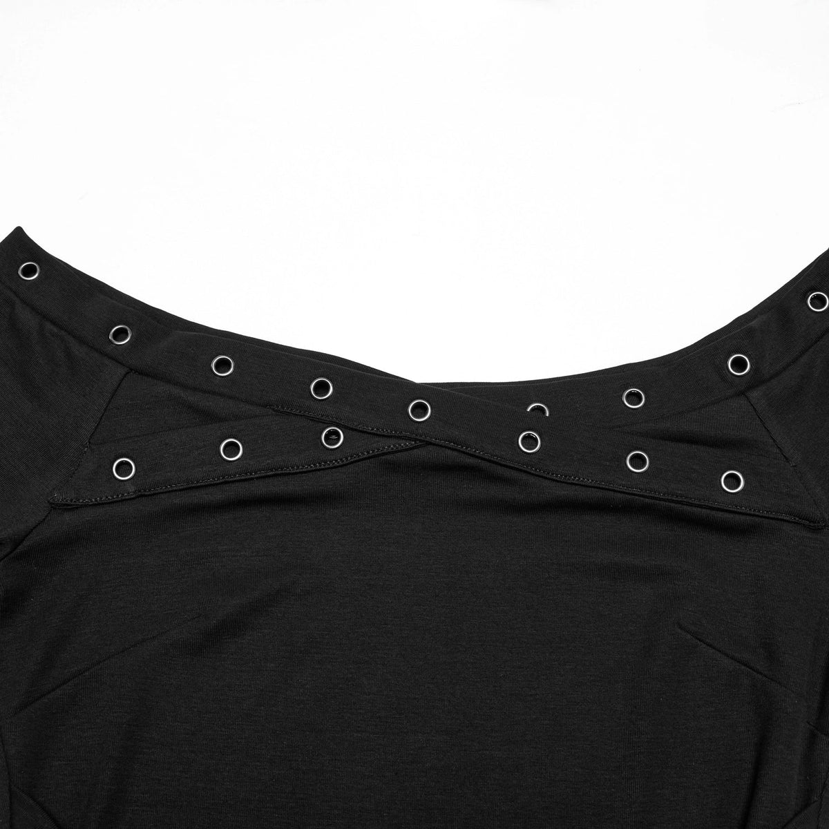 T-shirt Nera con Spalle Scoperte e Fasce con Occhielli Incrociate