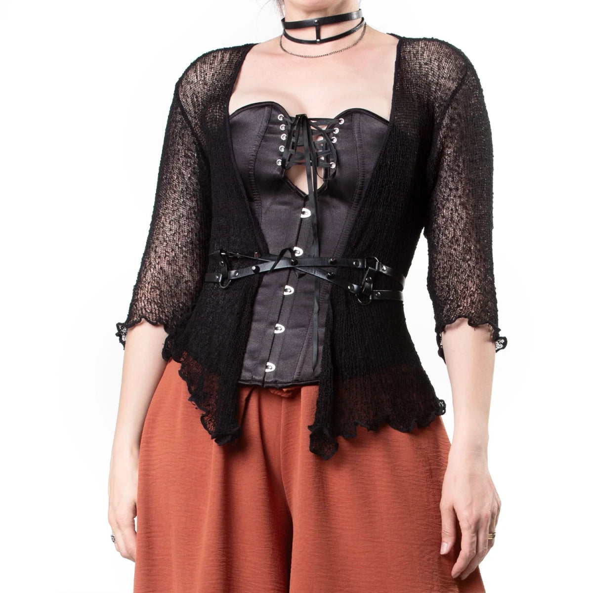 Cárdigan Gótico Abierto de Punto Calado con Lazada - Crazyinlove