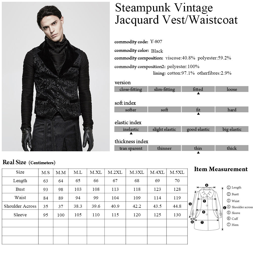 Chaleco Gótico Hombre Negro de Jacquard y Terciopelo - Crazyinlove