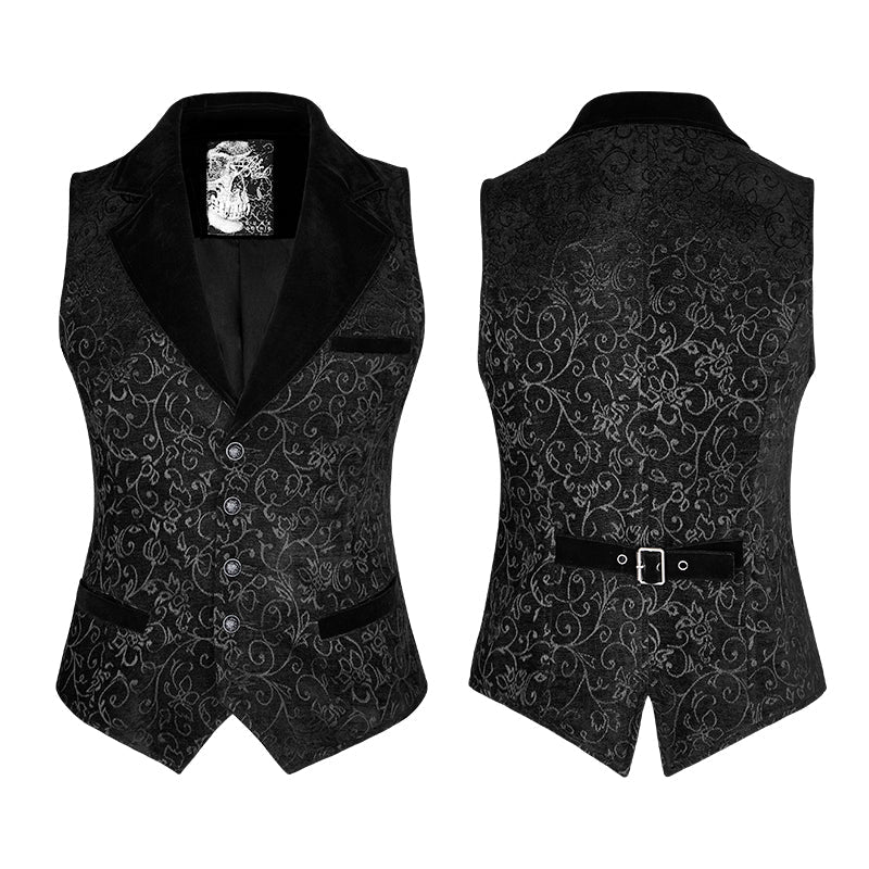 Chaleco Gótico Hombre Negro de Jacquard y Terciopelo - Crazyinlove