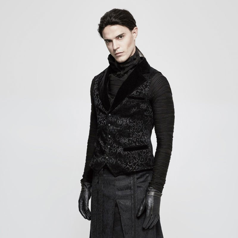 Chaleco Gótico Hombre Negro de Jacquard y Terciopelo - Crazyinlove