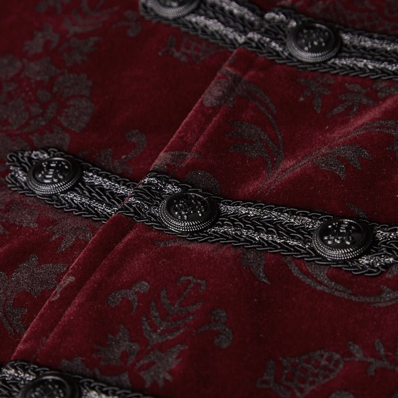 Chaleco Gótico Hombre Rojo Damasco con Alamares - Crazyinlove