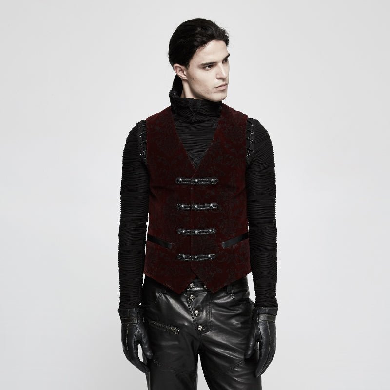 Chaleco Gótico Hombre Rojo Damasco con Alamares - Crazyinlove