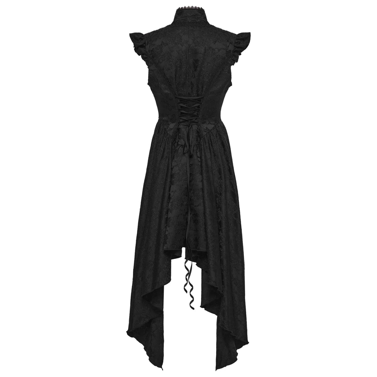 Chaleco Largo Gótico Negro de Jacquard con Cola Asimétrica - Crazyinlove