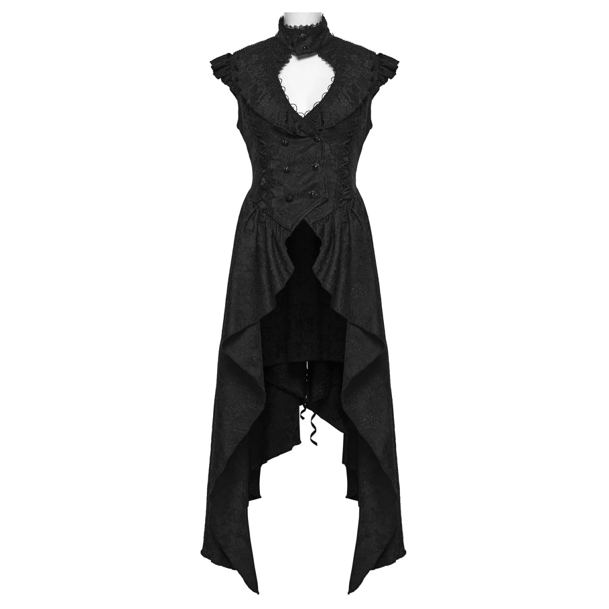 Chaleco Largo Gótico Negro de Jacquard con Cola Asimétrica - Crazyinlove
