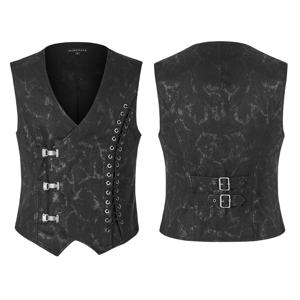 Chaleco steampunk hombre negro jaspeado - prenda sola por delante y por detrás