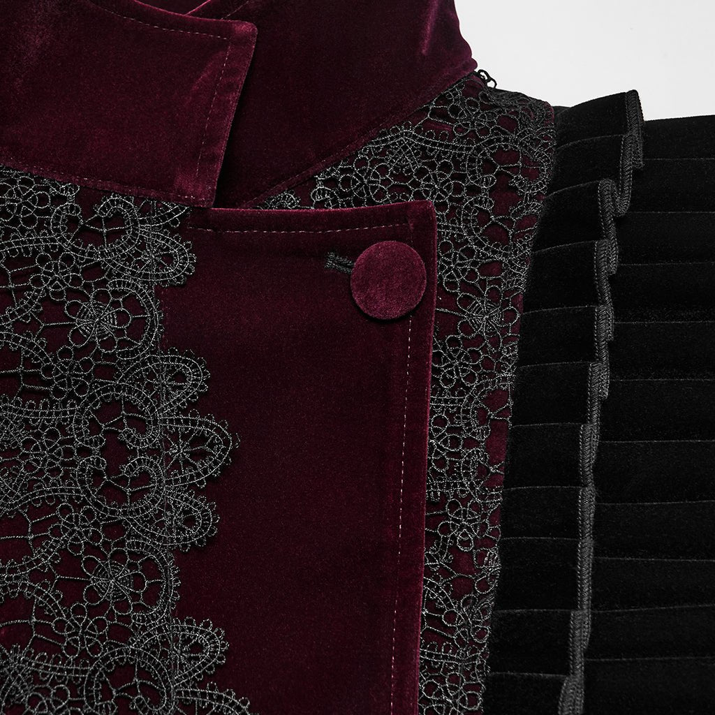 Chaqueta Corta Gótica de Terciopelo Negro y Burdeos con Mangas Acampanadas - Crazyinlove