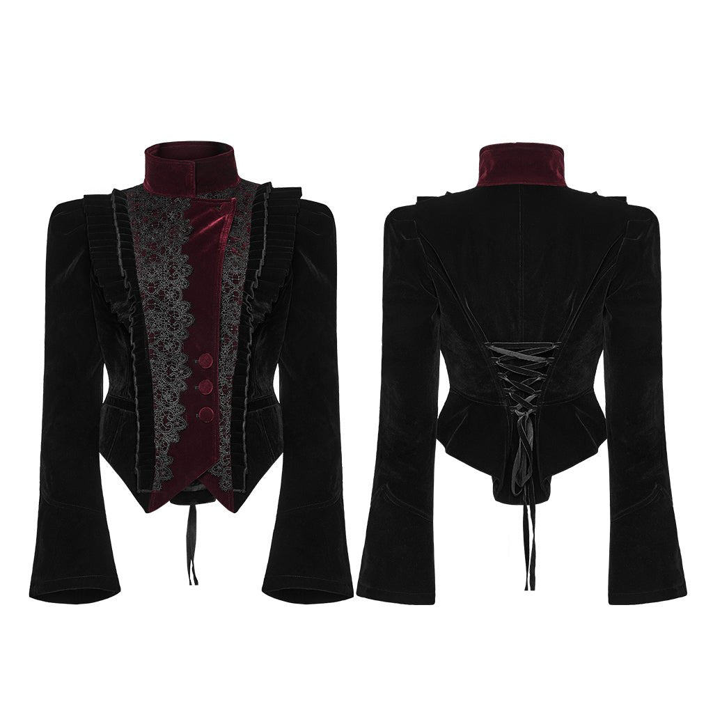 Chaqueta Corta Gótica de Terciopelo Negro y Burdeos con Mangas Acampanadas - Crazyinlove
