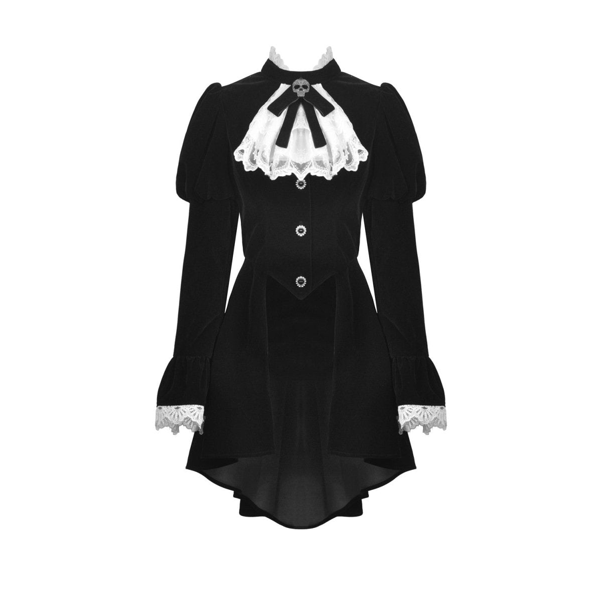 Chaqueta victoriana negra sin modelo con cuello alto y botones delanteros