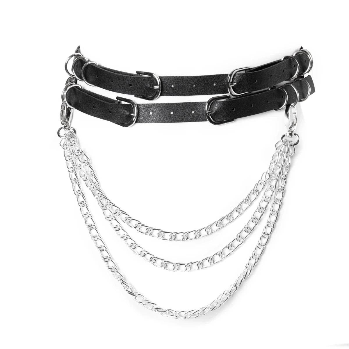 Cinturón de Polipiel Doble con Cadenas y Hebillas - Crazyinlove