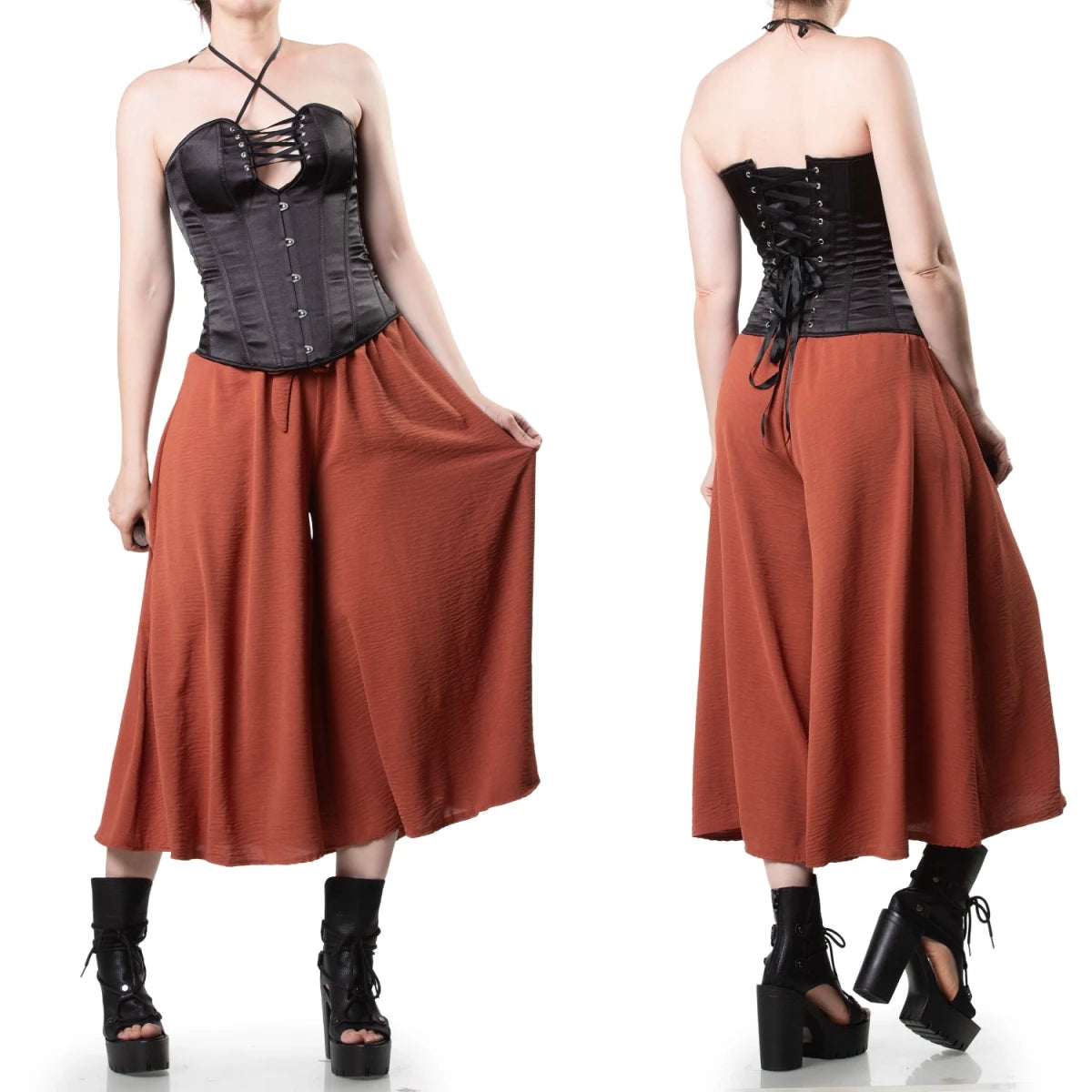 Corsé Gótico Satinado Negro con Escote Acordonado - Crazyinlove