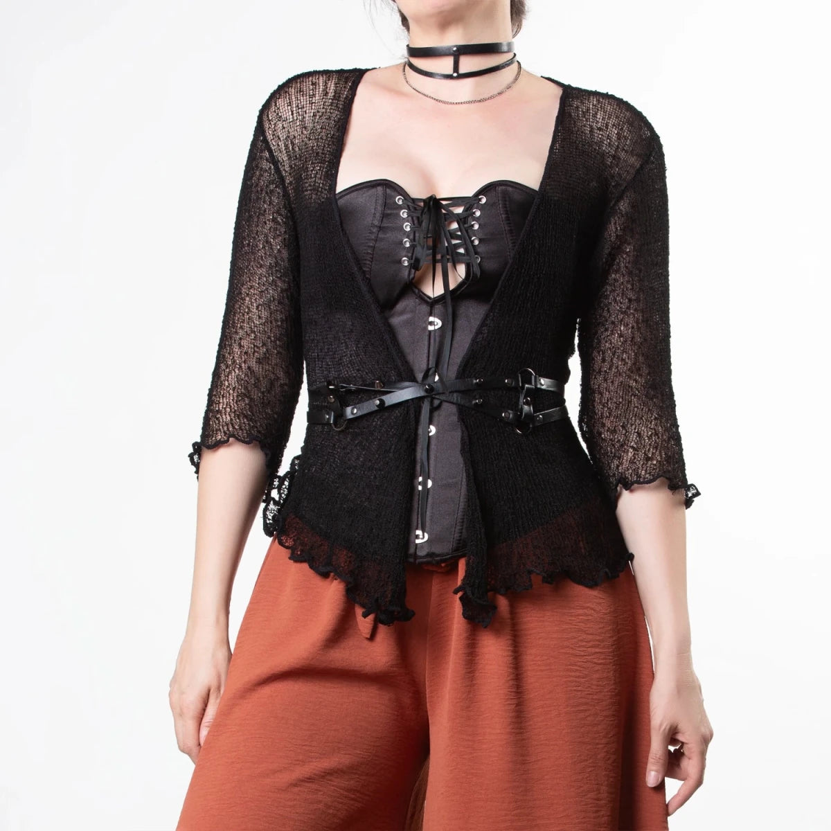 Corsé Gótico Satinado Negro con Escote Acordonado - Crazyinlove