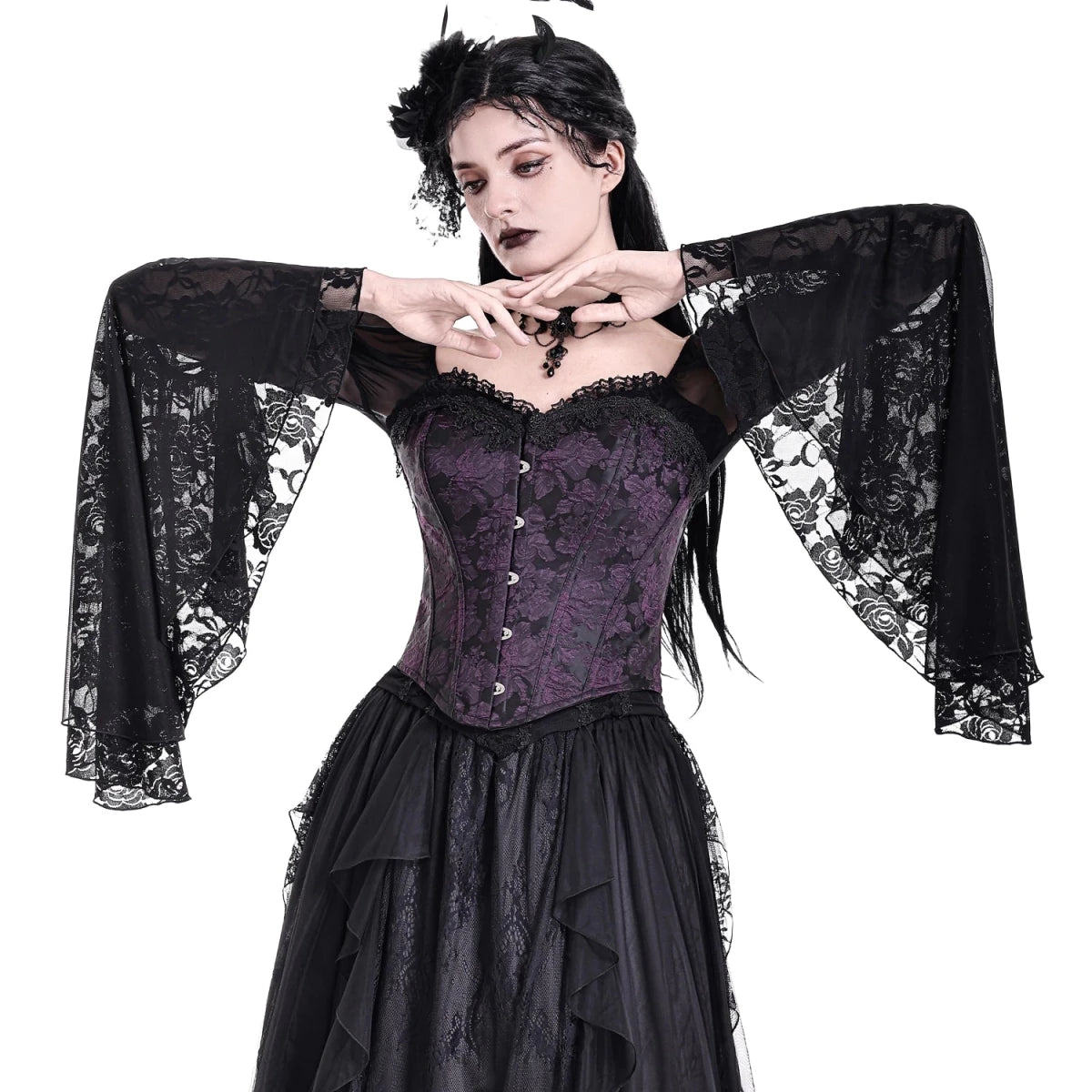 Corsé Underbust Morado Brocado Estilo Gótico Victoriano - Crazyinlove
