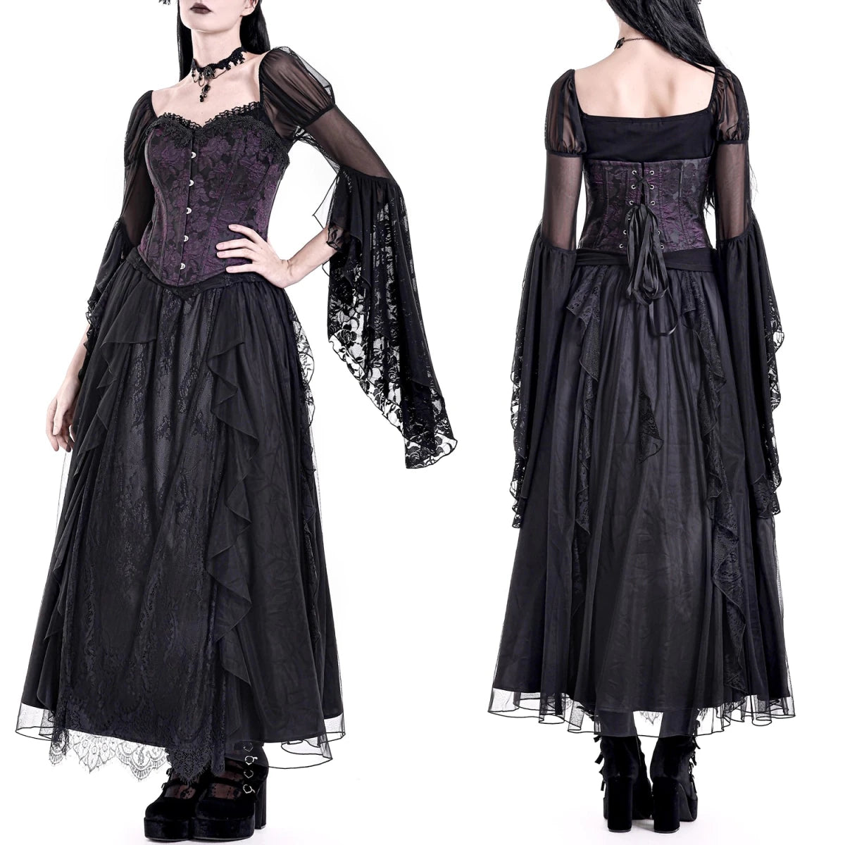 Corsé Underbust Morado Brocado Estilo Gótico Victoriano - Crazyinlove