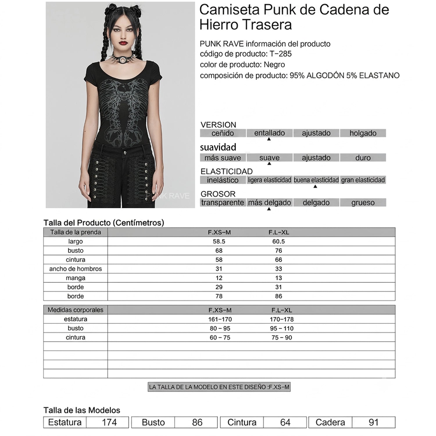 Camiseta Gótica de Esqueleto con Espalda de Anillas