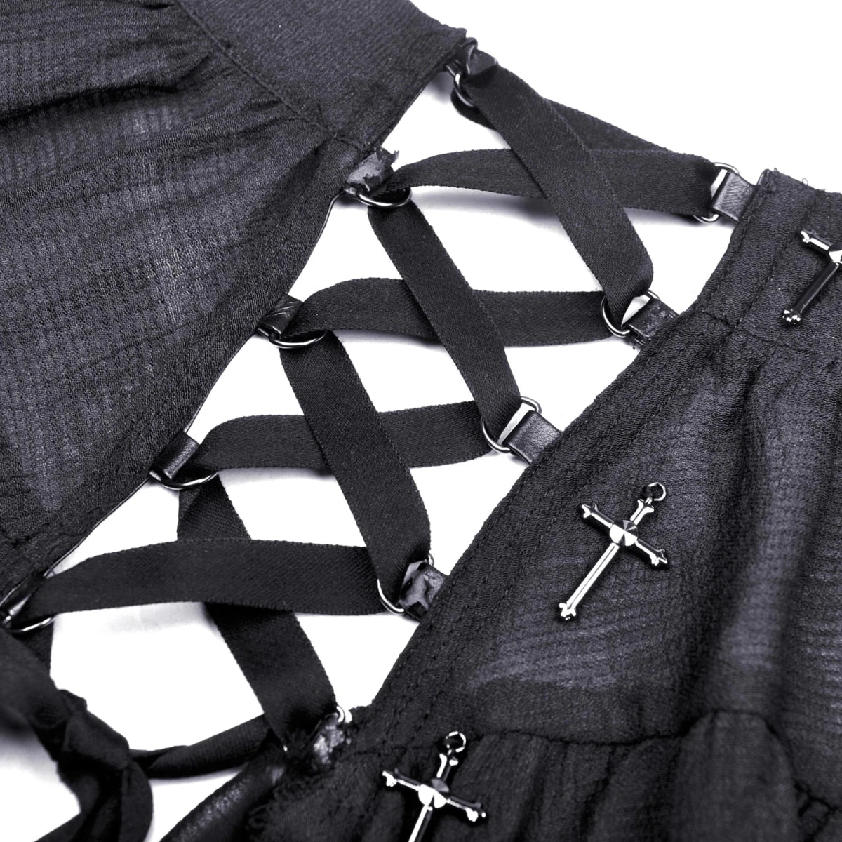 Falda Asimétrica de Tul Negro con Capas y Volantes - Crazyinlove