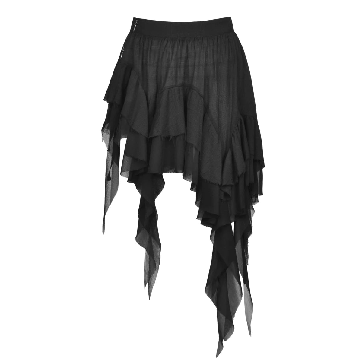 Falda Asimétrica de Tul Negro con Capas y Volantes - Crazyinlove