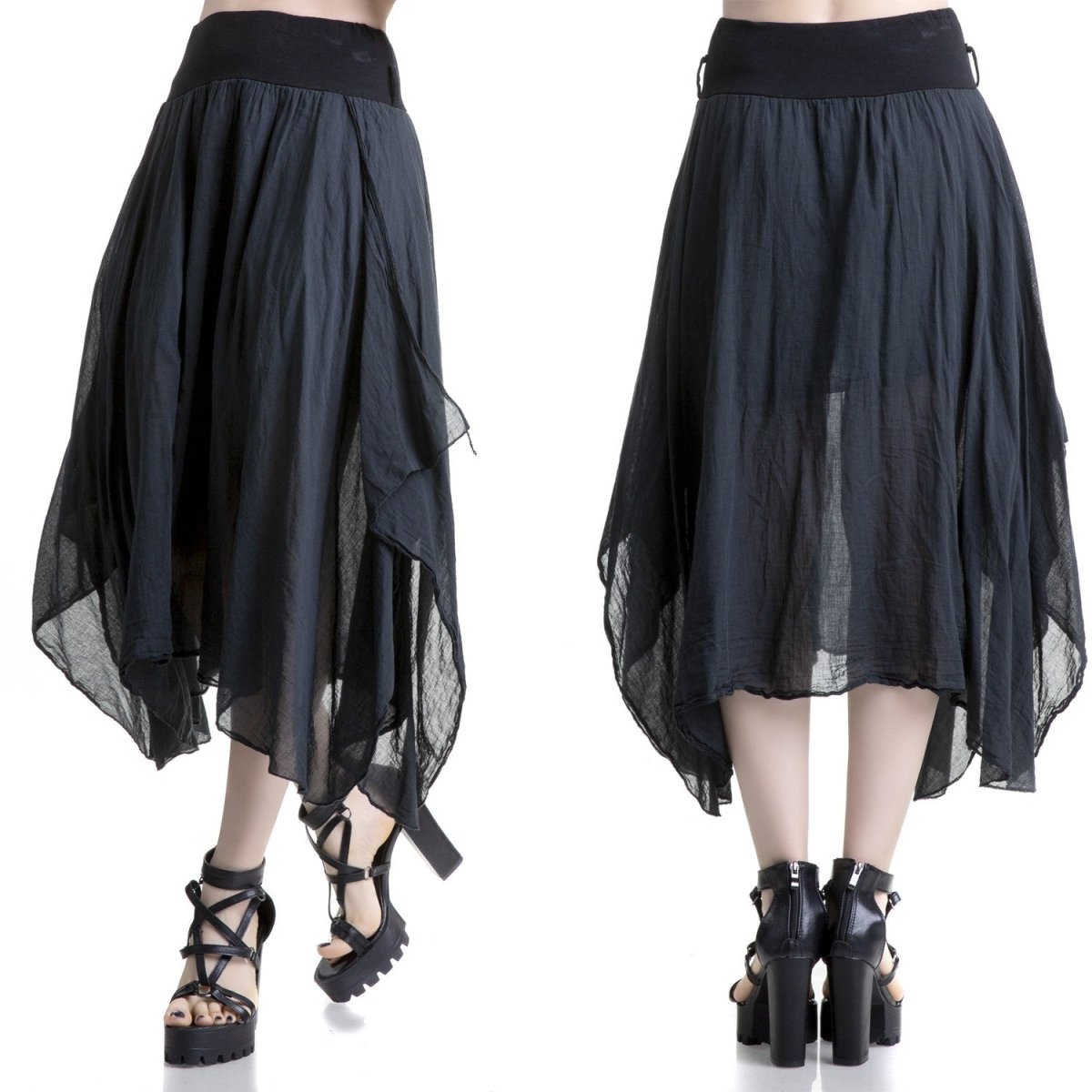 Falda Asimétrica de viscosa Negra con Paneles - Crazyinlove