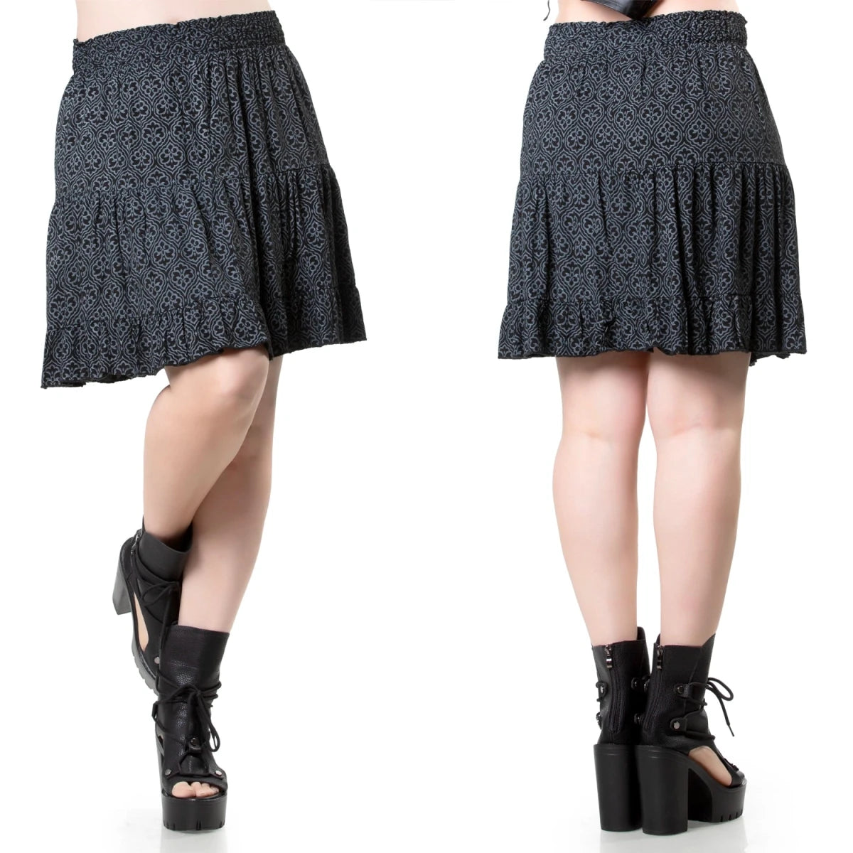 Falda Corta de Viscosa con Estampado Damasco - Crazyinlove