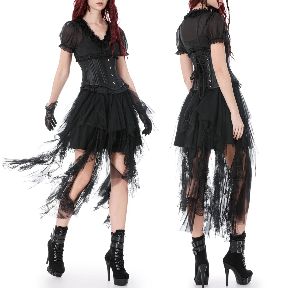 Falda de Tul y Encaje con Bajo Asimétrico de Picos - Crazyinlove