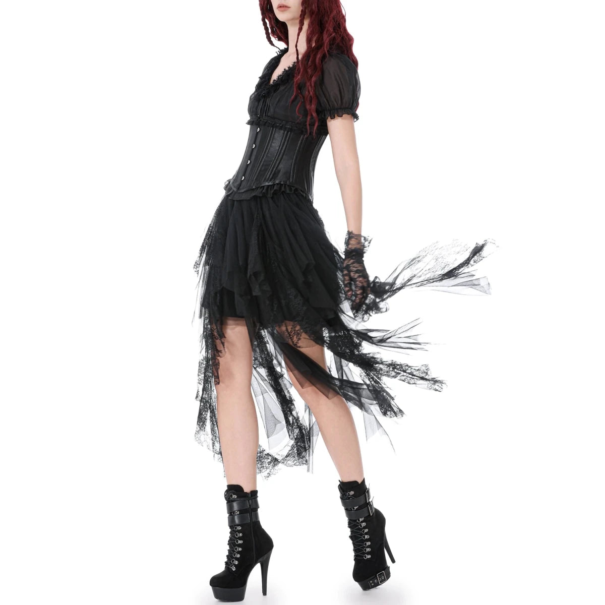 Falda de Tul y Encaje con Bajo Asimétrico de Picos - Crazyinlove